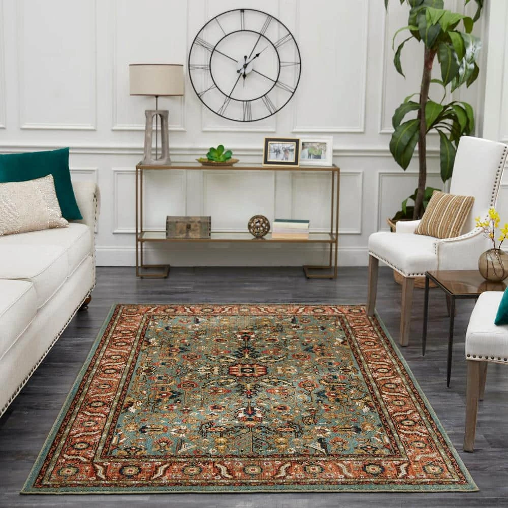 Mariah Aquamarine 5 ft. x 7 ft. Floral Area Rug by Home Decorators Collection 2 Mariah Aquamarine 5 ft. x 7 ft. Floral Area Rug by Home Decorators Collection - Image 2