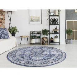 Dahliya Blue 5 ft. Round Area Rug by Home Decorators Collection -Zamma Home Decorators Shop blue home decorators collection area rugs 82660 c3 1000