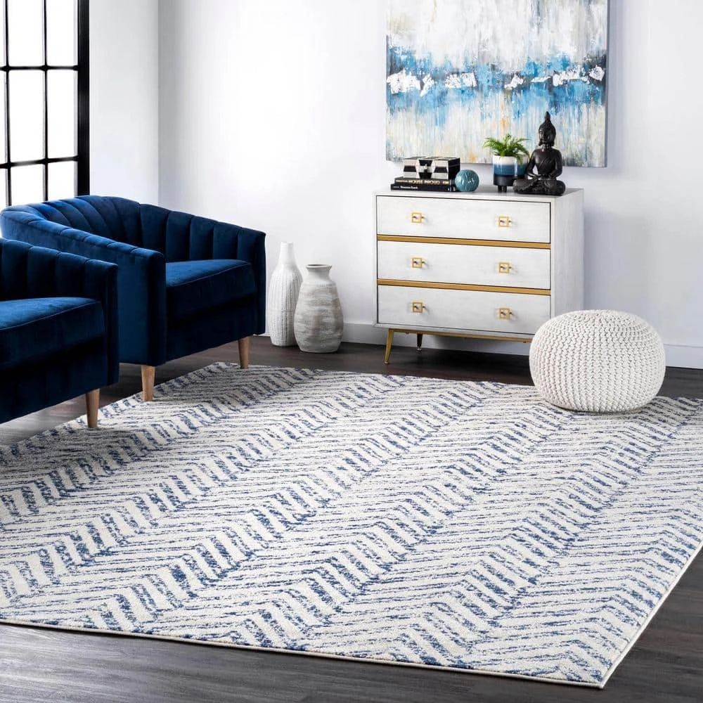 Rosanne Geometric Herringbone Blue 8 ft. x 10 ft. Area Rug by Home Decorators Collection 2 Rosanne Geometric Herringbone Blue 8 ft. x 10 ft. Area Rug by Home Decorators Collection - Image 2