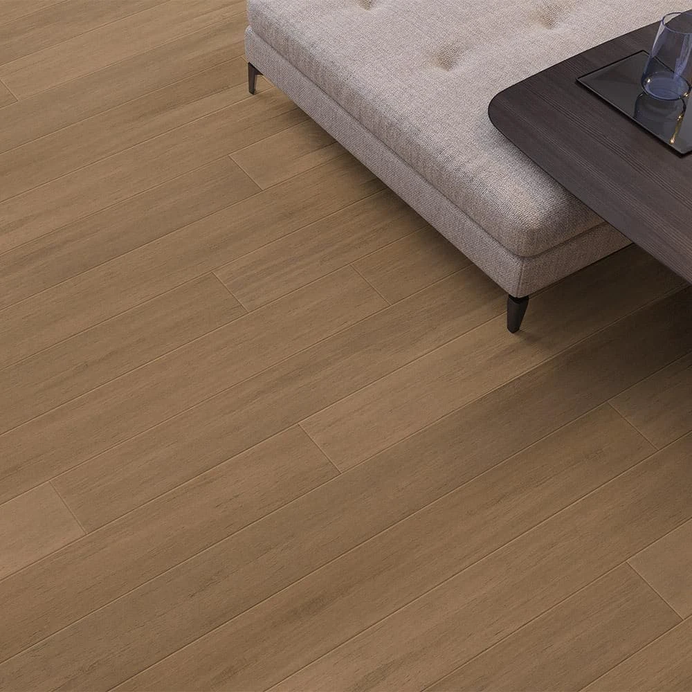 Hand Scraped Strand Woven Almond 3/8 in. T x 5-1/8 in. W x 72-7/8 in. L Eng Click Bamboo Flooring (25.88 sq. ft. / case) by Home Decorators Collection 4 Hand Scraped Strand Woven Almond 3/8 in. T x 5-1/8 in. W x 72-7/8 in. L Eng Click Bamboo Flooring (25.88 sq. ft. / case) by Home Decorators Collection - Image 4