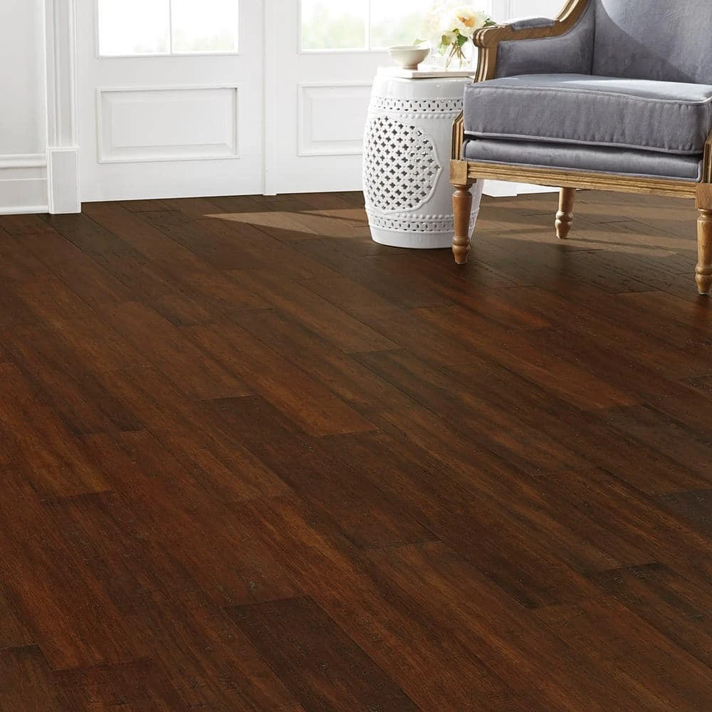 Hand Scraped Strand Woven Sahara 3/8 in. T x 5-1/5 in. W x 36.02 in. L Engineered Click Bamboo Flooring by Home Decorators Collection 2 Hand Scraped Strand Woven Sahara 3/8 in. T x 5-1/5 in. W x 36.02 in. L Engineered Click Bamboo Flooring by Home Decorators Collection - Image 2